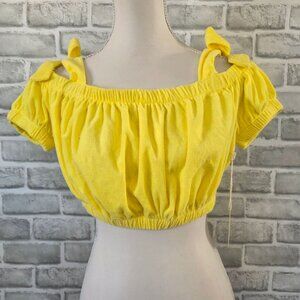 Azura Boutique Terry Cloth Crop Top Resort Beach Swim Cover Yellow NEW L